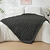Bigacogo Chunky Knit Throw Blanket for Couch, 40x60 inches, 100% Hand Knitted with Thick Jumbo Chenille Yarn, Cozy Soft Large Rope Knot Cable Crochet Blankets for Sofa Bed Living Room, Dark Grey