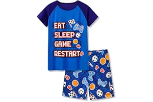 Beezizac Little Big Boys 2-Piece Cozy Pajamas Short Sleeve Cool Summer PJ Set Kid Sleepwear Size 6-18