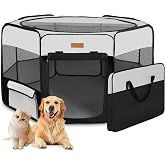 Akinerri Portable Dog Playpen, Foldable Pet Play Pen for Puppy Cat, Black | Pop‑Up Dog Playpens Indoor &amp; Outdoor, Waterproof Dog Kennel Cage, Removable Top, Travel Camping Playpen, Large Size