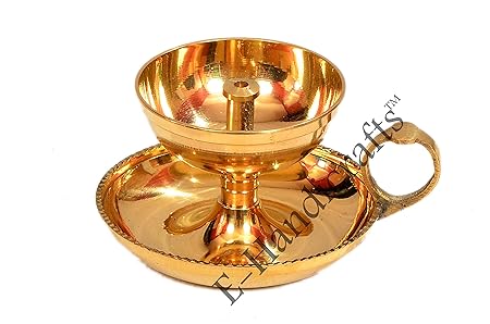 E-Handicrafts Brass akhand Handle Jyoti Diya
