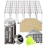 SWOMMOLY 36 Glass Spice Jars with 713 Spice Labels, Chalk Marker and Funnel Complete Set. 36 Square Glass Jars 4 OZ, Airtight