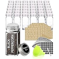 SWOMMOLY 36 Glass Spice Jars with 713 Spice Labels, Chalk Marker and Funnel Complete Set. 36 Square Glass Jars 4 OZ…