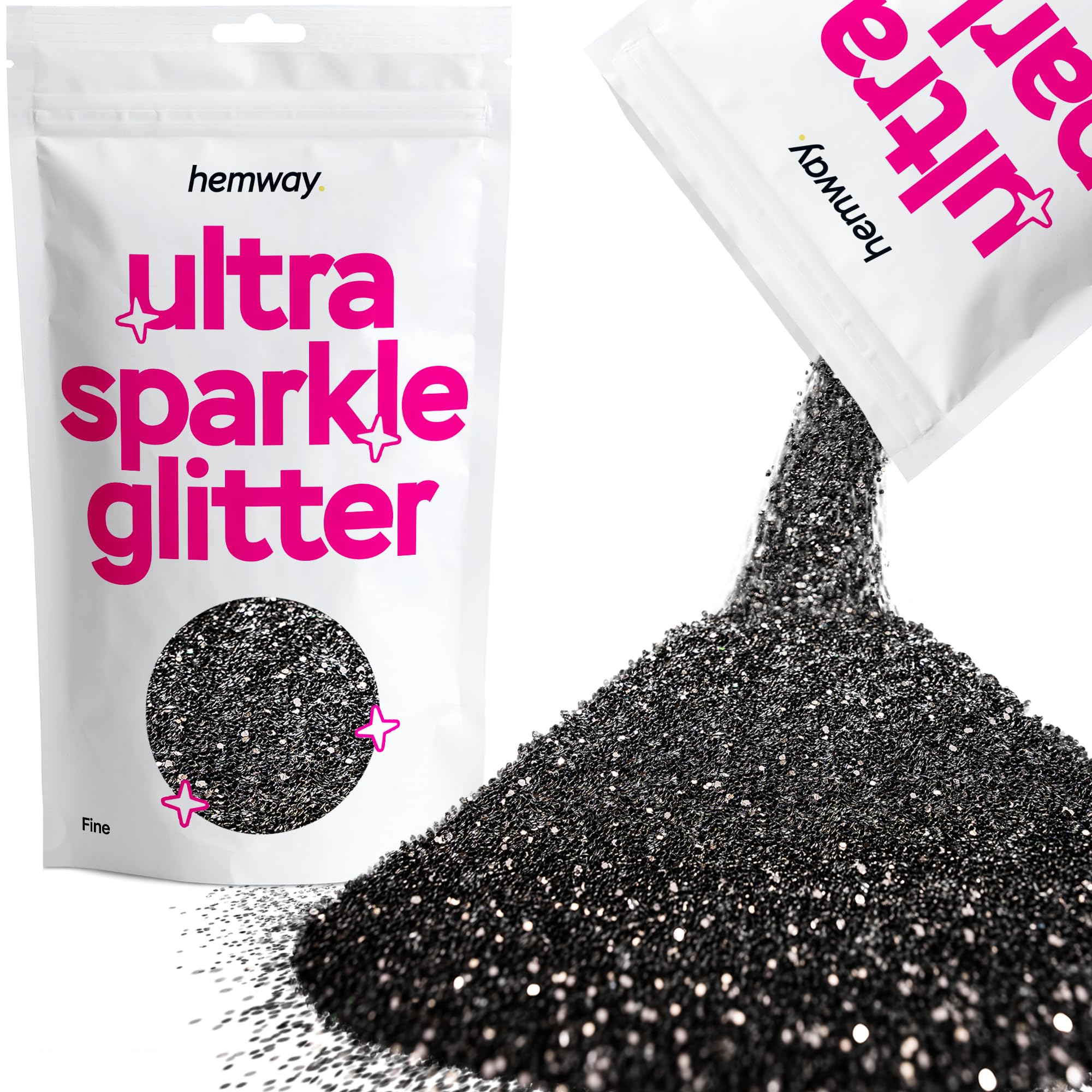 Hemway Ultra Sparkle Glitter Black 100g Fine | Glitter for Arts & Craft, Makeup, Nail Art, Crafting, Card Making, Sparkle Decoration