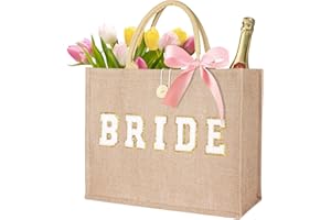 JUSTOTRY 1 pcs Bride to Be Tote Bag Beige,Bridal Bag “BRIDE” Lettering for Bachelorette Party Dector