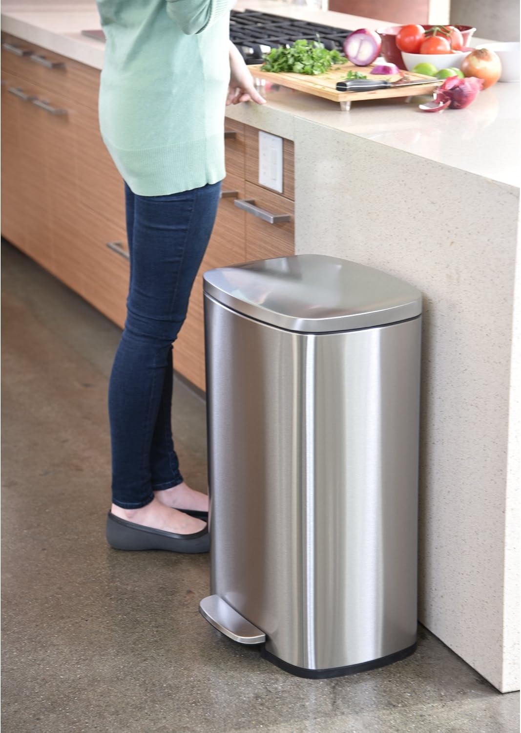 iTouchless SoftStep 13.2 Gallon Stainless Steel Step Trash Can with Odor Control System, 50 Liter Pedal Garbage Bin for Kitchen, Office, Home - Silent and Gentle Open and Close: Itouchless Housewares: Kitchen & Dining