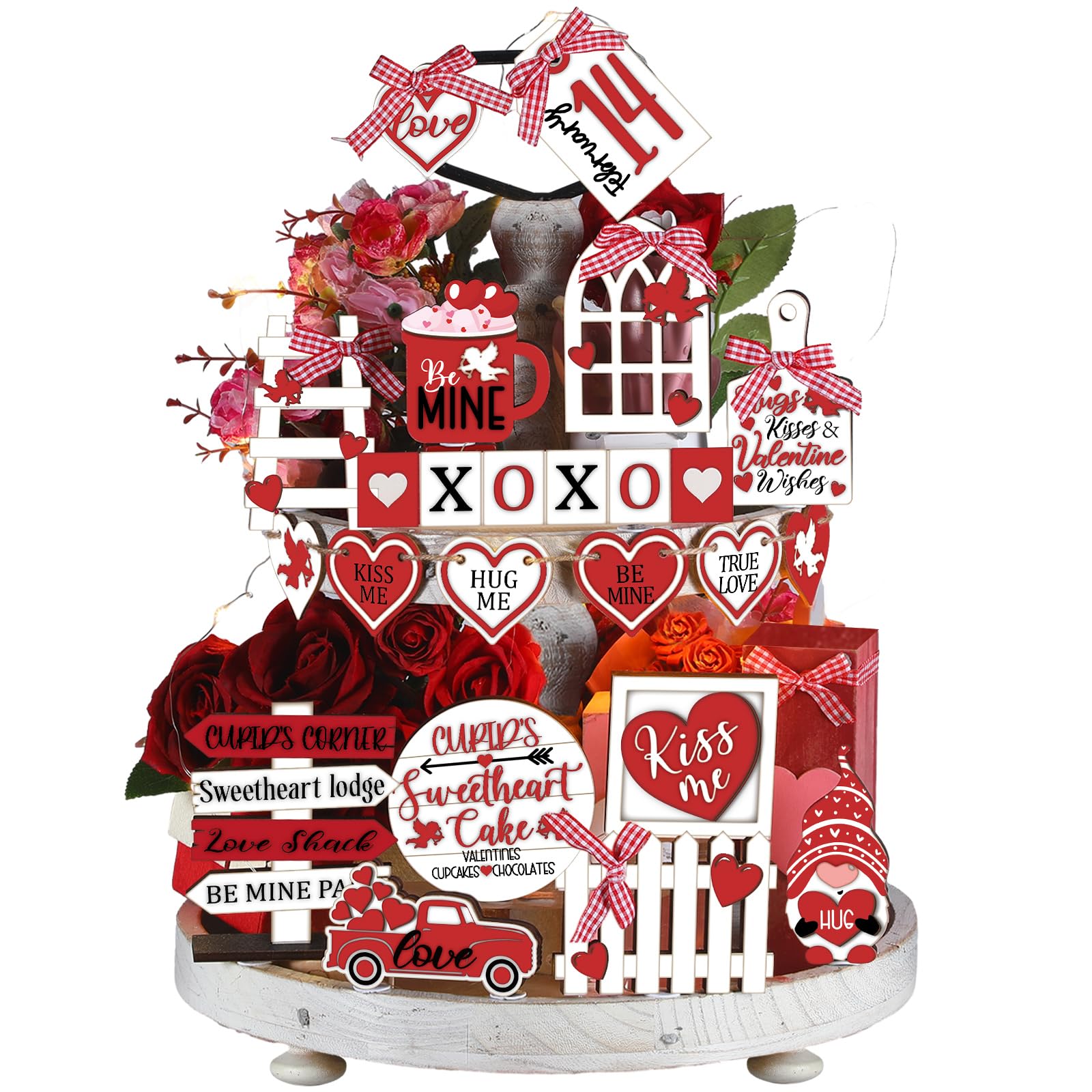 Photo 1 of **INCOMPLETE** Ferraycle 24 Pcs Valentine's Day Tiered Tray Decorations Farmhouse Gnome Heart Wooden Valentines Day Table Sign with String Rustic Tiered Tray Decorations for Home Decor