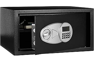 �鶹�� Basics Steel Security Safe with Programmable Electronic Keypad - Secure Valuables, Cash, Jewelry, ID Documents - Black