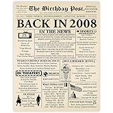 Stuff4 18th Birthday Poster Unframed - Born In 2008 Newspaper - Happy 18 Birthday for Boys Girls Retro Vintage Gifts Back In 2008, 8x10 Inch Bday Party Decor Decoration