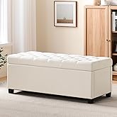 47.2" Ottoman with Storage, Storage Ottoman Bench with Safety Hinge,Tufted End of Bed Bench, Upholstered Entryway Bench for Bedroom, Living Room & Window (Ivory-Upgraded Version)