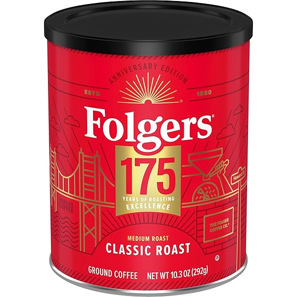 FOLGERS CLASSIC MEDIUM ROAST GROUND COFFEE, 10.3 OZ 175TH ANNIVERSARY LIMITED EDITION METAL CAN