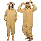 Funziez! Slim Fit Sherpa Adult Onesie - Animal Halloween Costume - Plush One Piece Cosplay Suit for Women and Men
