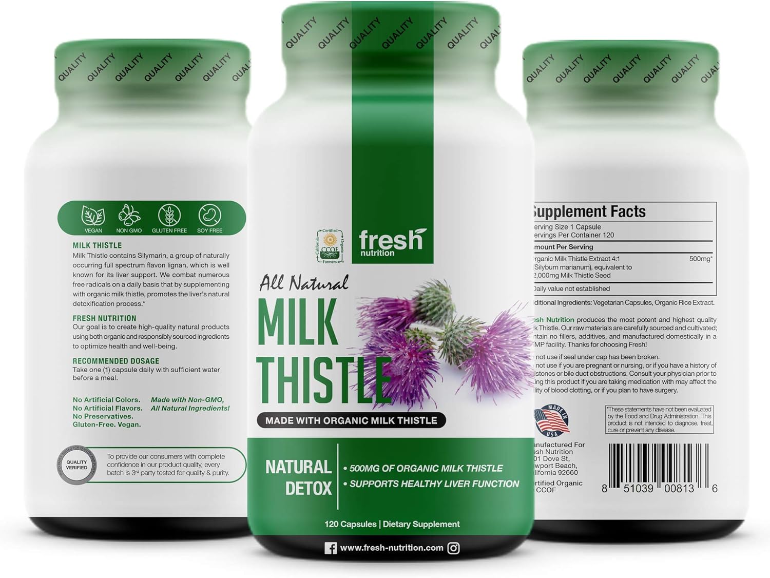 Milk Thistle Organic - 120 Servings of 2000mg - Strong – 4 Month Supply – CCOF Organic - Silymarin Thisilyn Seed Standardized Extract 4:1 Capsules - Great for Liver Cleanse - USA: Health & Personal Care