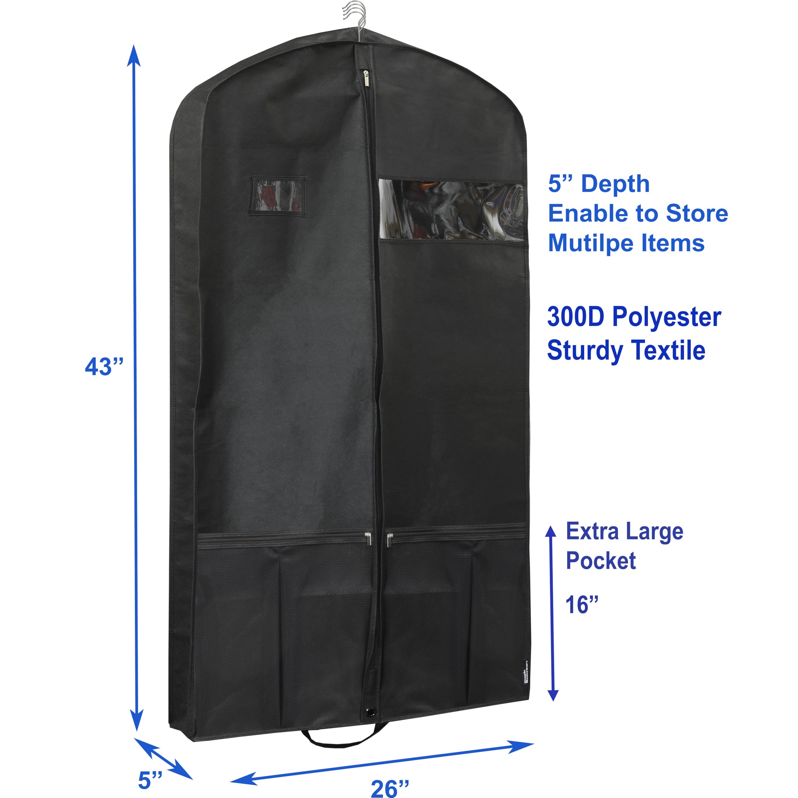 Simple Houseware 43'' Travel Garment Bag with Pockets for Suits, Dresses, Coats, Heavy Duty 300D Polyester