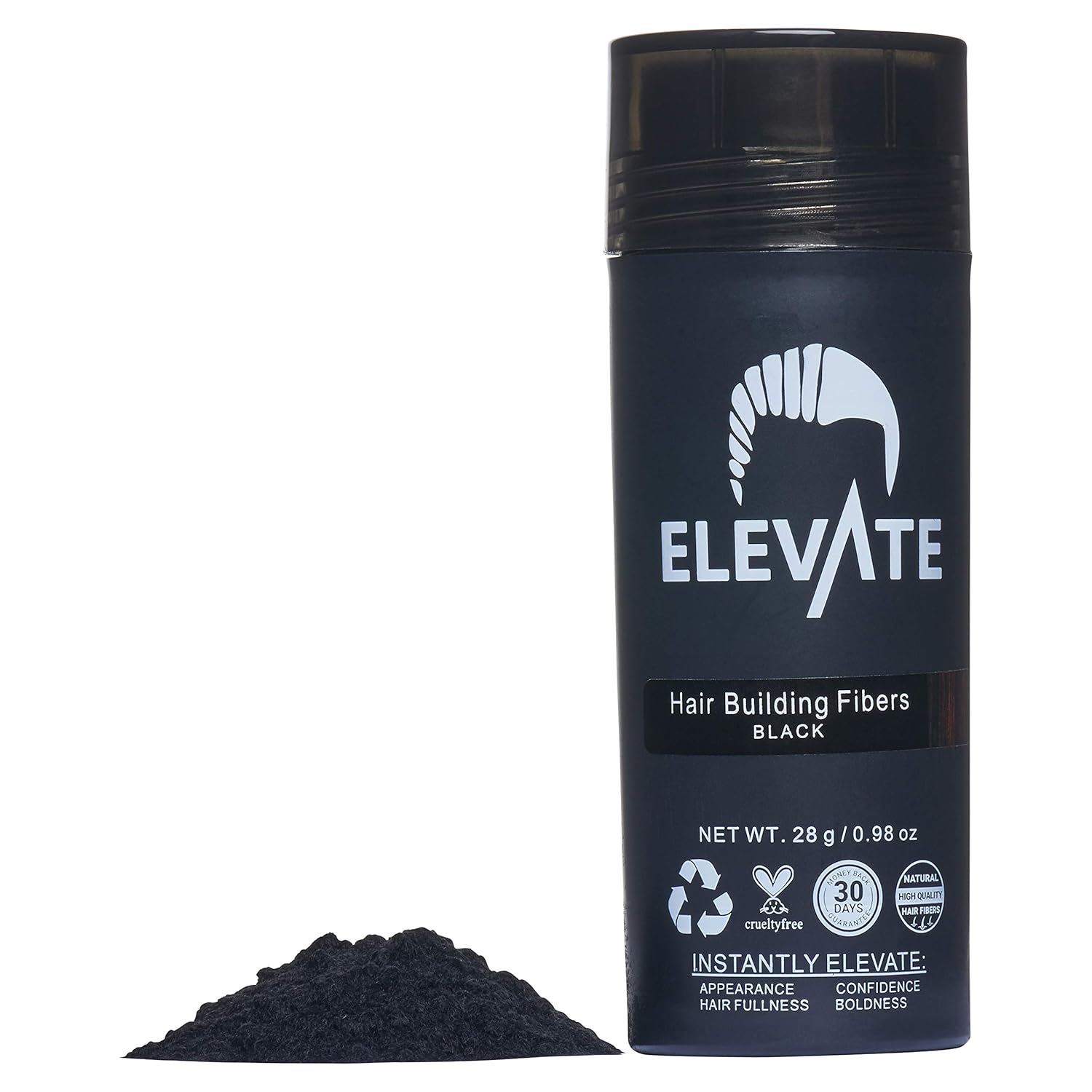 ELEVATE Hair Fibers for Thinning Hair (BLACK) 100% Natural & Undetectable Keratin Hair Fibers to Instantly Thicken Thinning & Balding Hair in 30 sec for Men & Women - Natural Hair Loss Concealer 28g: Beauty