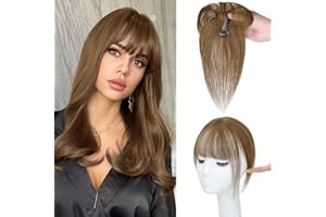 NAYOO Bangs Hair Clip 100% Real Human Hair Toppers 360°3D Cover Clip in Bangs Hair pieces Wispy Bangs for Women Hair Extensions Clip on French Bangs for Daily Wear（Light Brown）