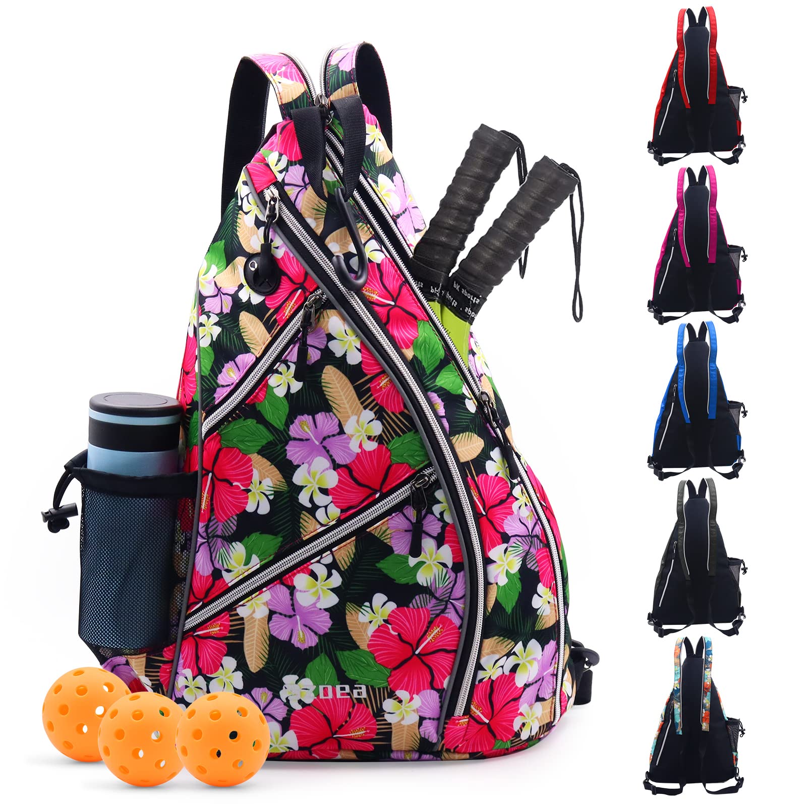 ZOEA Pickleball Bag, Sport Pickleball Sling Bag for Women Man, Adjustable Pickleball Backpack with Fence Hook Water Bottle Holder, Fits 4 Paddles and All Your Other Gear (Mixed Purple)