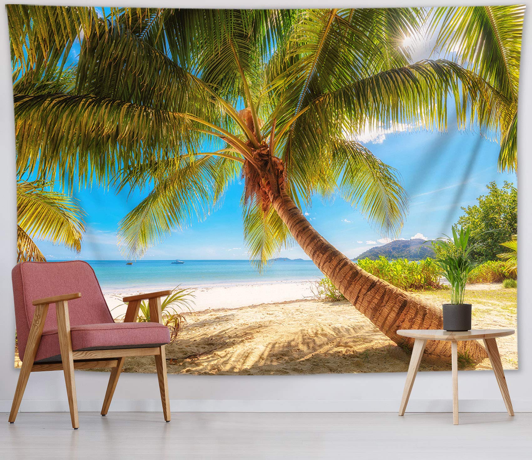 LB 59x39 inch Tropical Island Wall Tapestry Palm Tree Beach Ocean Wall Hanging Tapestry Summer Scenery Tapestries for Living Room Bedroom Dorm Wall Decor