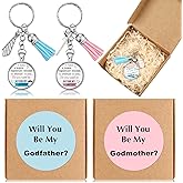 Ecation 2 Set Will You Be My Godparents (Godmother and Godfather) Godparents Proposal Gifts Godmother and Godfather Proposal Appreciation Keychains Gifts with Box for Godmother and Godfather