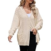 LYNYMUA Womens Cardigan Sweaters Open Front Cable Knit Chunky Long Sleeve Oversized Fall Winter Outwear Coats with Pockets