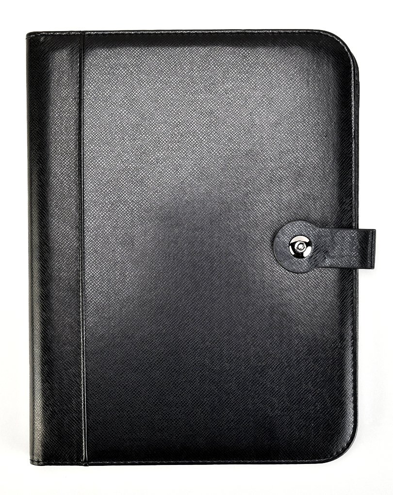 A4 Conference Folder PU Material Black Portfolio Folder with Calculator and Pad Holder, A4 Document Organizer & Business Card Holder - with Letter-Sized Writing Pad