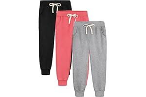 Aocku 3 Pack Girls Sweatpants Joggers Cotton Athletic Pants Kids Youth Joggers Pants with Pocket Drawstring 5-16Y