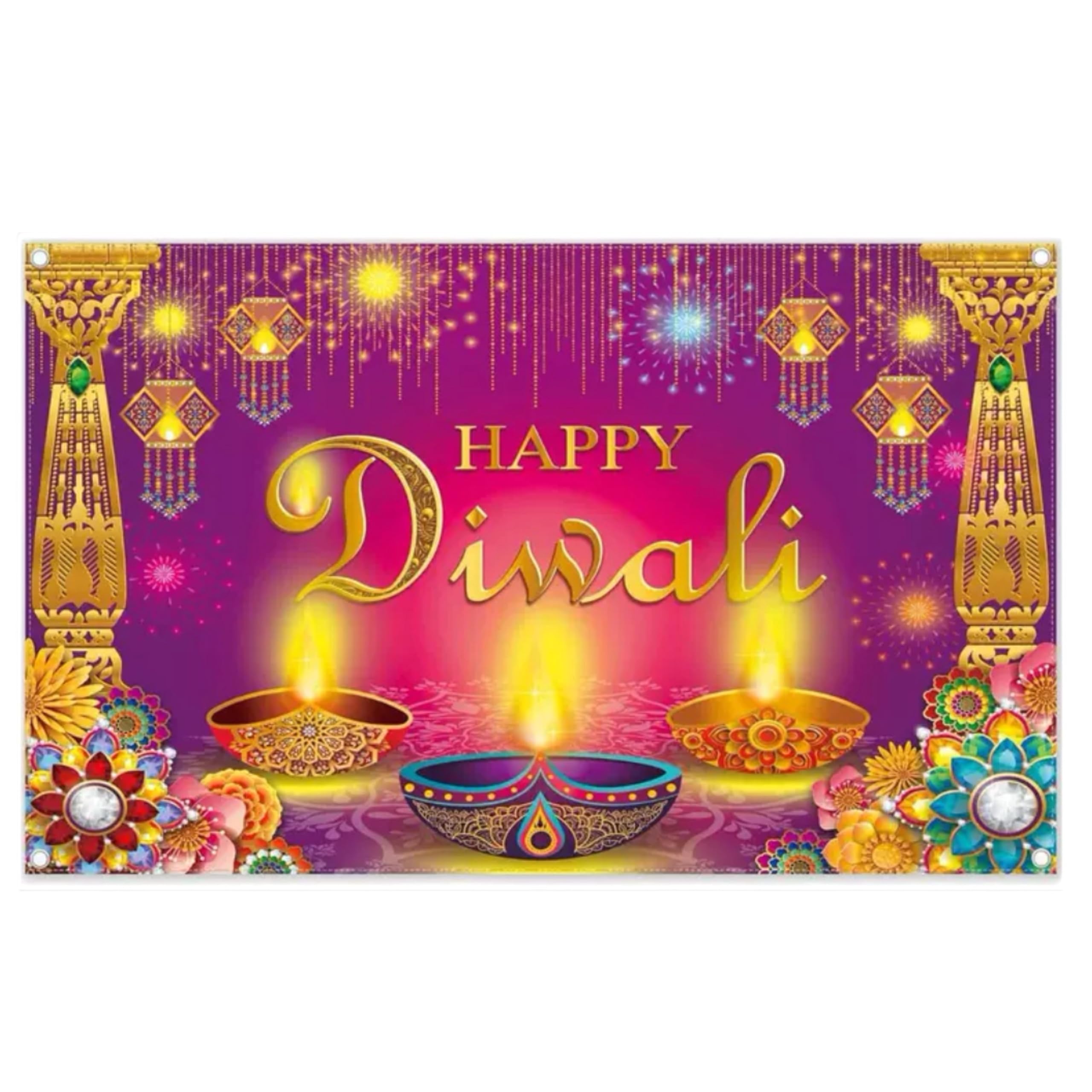 eBoutik - Happy Diwali Photography Background Décor Indian Festival Of Light Decorations - Navratri Wedding Decoration - Pooja Backdrop, 150cm x 90cm (Pink)