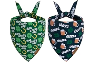 THLOH St. Patrick's Day Dog Bandana - 2 Pack Triangle Shamrock Dog Bandanas, Reversible Lucky Pet Scarf for Boys & Girls, Premium Durable Fabric, Holiday Bandana for Medium and Large Dogs (Large)