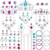 NINAOR 56 Pack Princess Jewelry for Girls Princess Dress Up Accessories Kids Play Jewelry for Girls Included Crown Wand Neckl