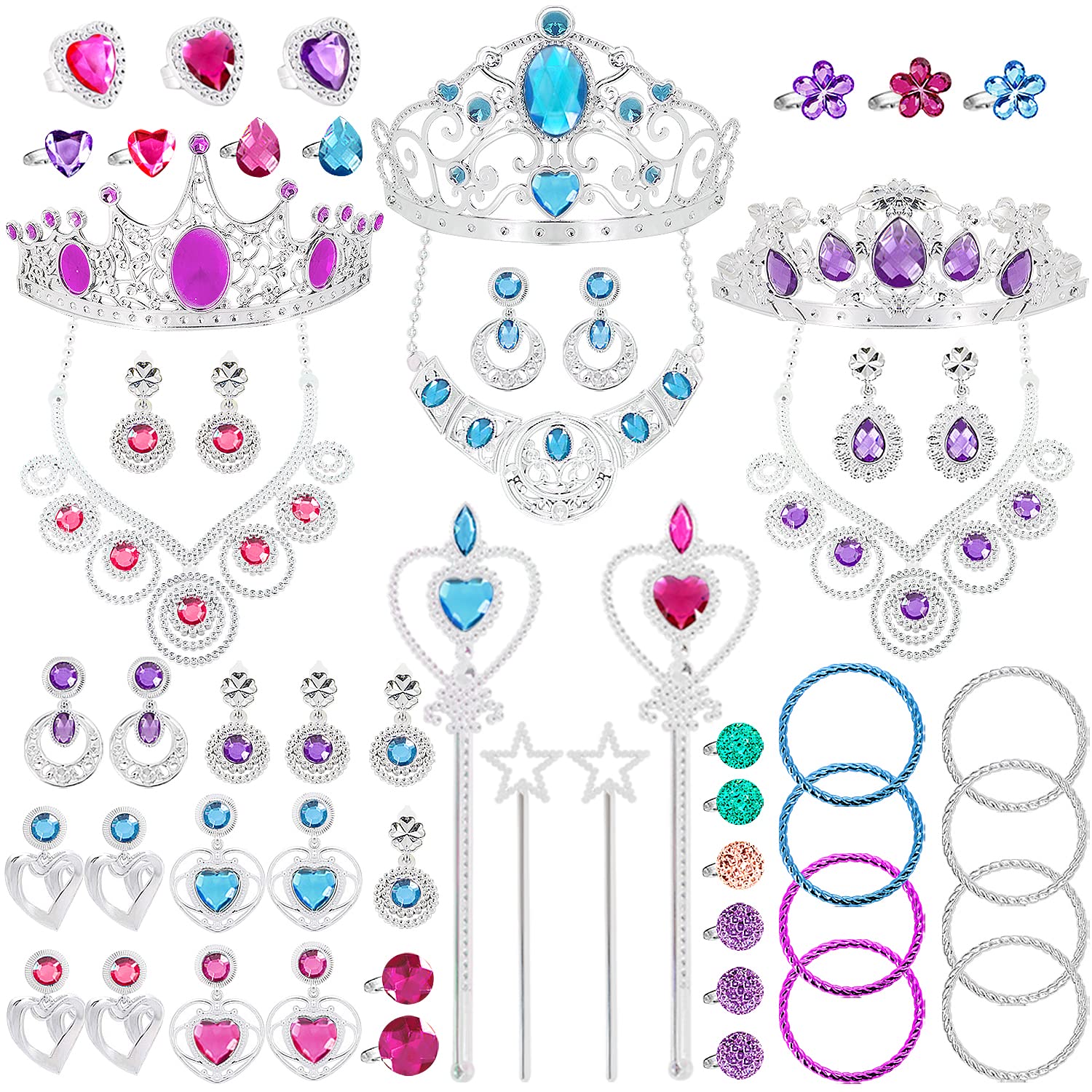 Photo 1 of NINAOR 56 Pack Princess Jewelry for Girls Princess Dress Up Accessories Kids Play Jewelry for Girls Included Crown Wand Necklace Bracelet Rings Earrings Great as Princess Party Decoration