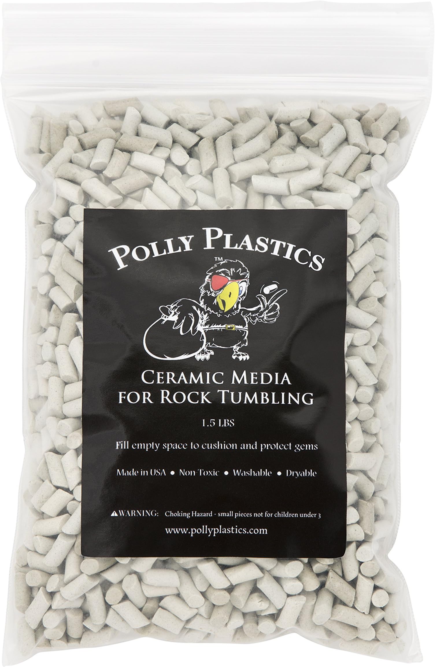 Polly Plastics Ceramic Rock Tumbling Small Media. 1.5 Lbs Rock Tumbler Filler Small Cylinders in Heavy Duty Resealable Bag