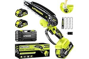 LITEKON Mini Chainsaw High Power with 1000W Motor, 36 FT/S Cordless Power Chainsaw with Auto-Oil System, 2025 Upgraded 6Inch 20V Electric Chain Saw with 2x2000mAh Battery & Quick Charger, 3 Chains