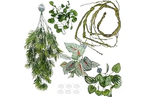 MEPHAN Reptile Plant for Tank Accessories, Terrarium Plants Artificial Decor for Snake Cage, Fake Plant for Leopard Gecko Bearded Dragon Habitat, Lizard Chameleon Ball Pythons (Group AS)