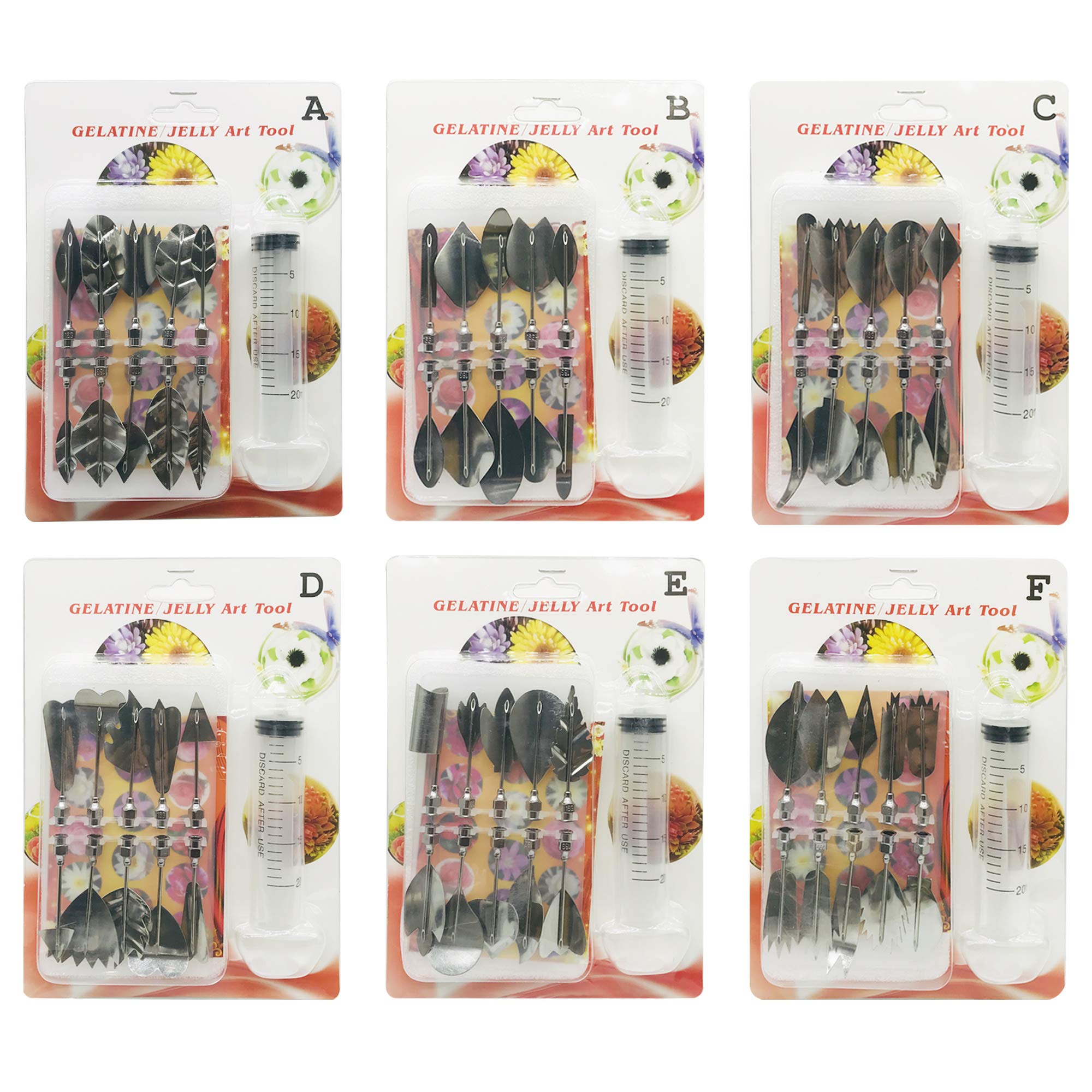 Woohome Art Cake Tools, 3D Gelatin Jelly Tools Includes 60 PCS Gelatin Tools and Making Pudding Pastry Nozzles for Cake Decoration, Jelly Cake Making, (Style: ABCDEF)