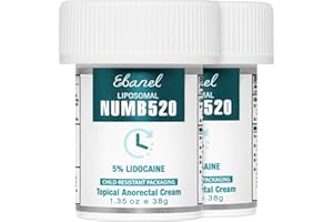 Ebanel 5% Lidocaine Numbing Cream, 2-Pack Pain Relief Burn Itch Numb Cream, Maximum Strength Topical Anesthetic with Allantoin, Vitamin E for Local and Anorectal Uses, Hemorrhoid Treatment