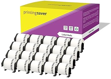 20 Compatibles Rollos DK22205 DK-22205 62mm x 30,48m Etiquetas continuas para Brother
