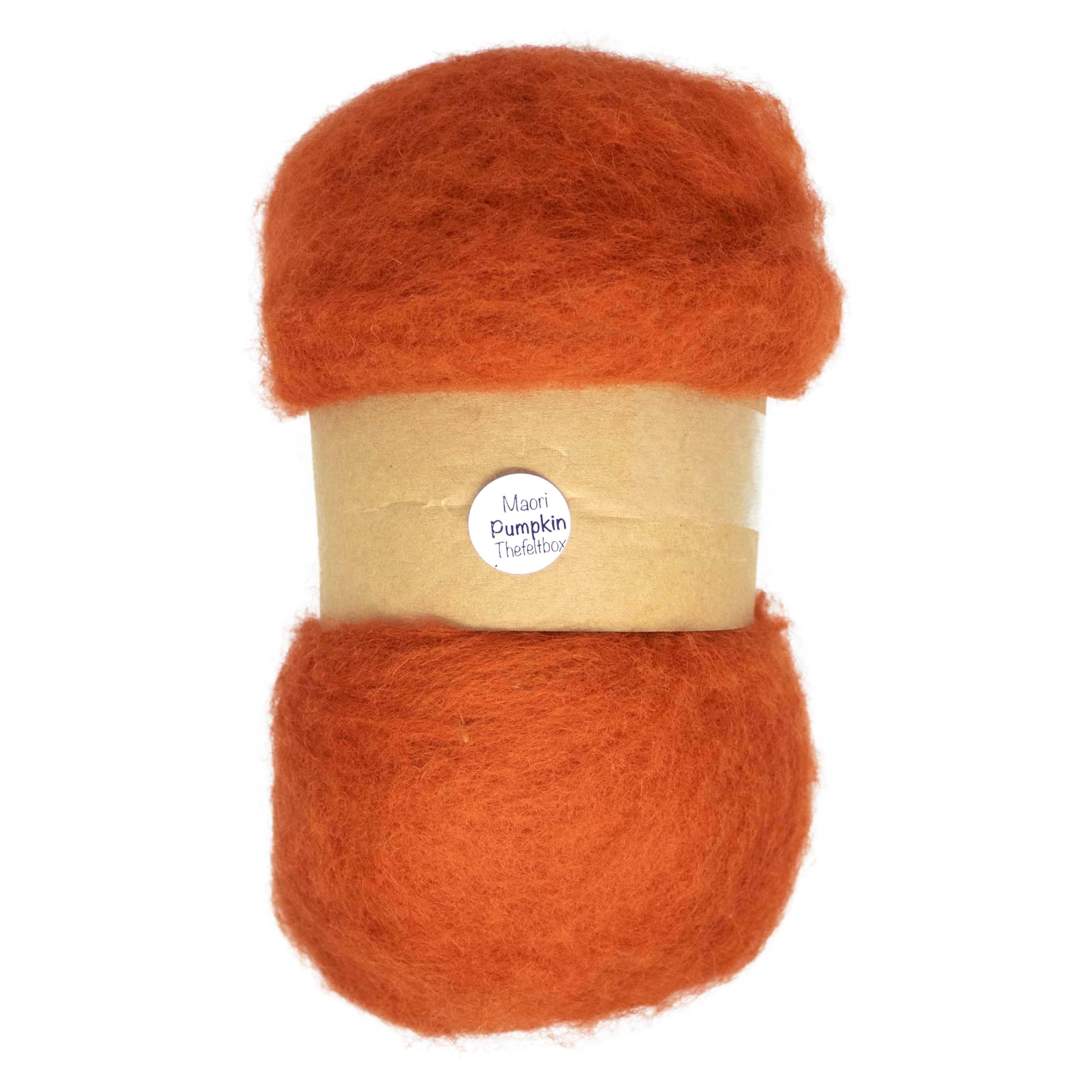 The Felt Box Carded Needle Felting Wool Maori DHG Natural Carded Batt with Coarse Short Fibres 100g -Pumpkin