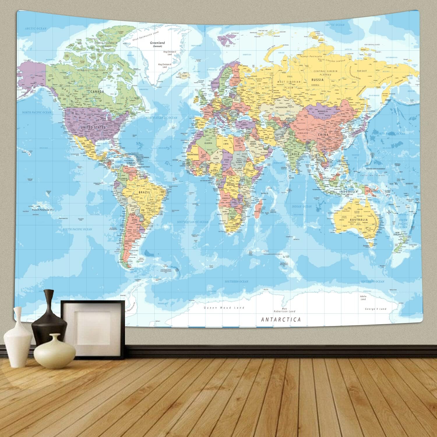 Tapestries - TOMOZ World Map Tapestry Wall Hanging for Kids Student, World Map with Countries and Major Cities Tapestry Educational Tapestry for Bedroom Living Room Dorm Home Decoration 80 x 60Inch
