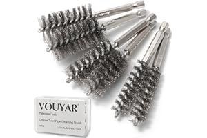 Vouyar 6pcs Copper Tube Pipe Cleaner, 1/2” 3/4” 1” Pipe Cleaning Brush Set, Stainless Steel Wire Bore Brushes for Power Drill, 1/4 Inch Hex Shank