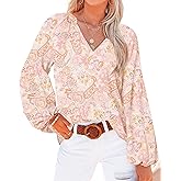 BTFBM Blouses for Women Dressy Casual Floral Summer Boho Tops V Neck Lightweight Long Sleeve Shirts Spring Clothes 2026