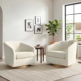 CHITA Swivel Accent Chair Set of 2, FSC Wood Frame, Fully Assembled, Cream | Fabric Barrel Arm Chair with 360° Swivel Solid W