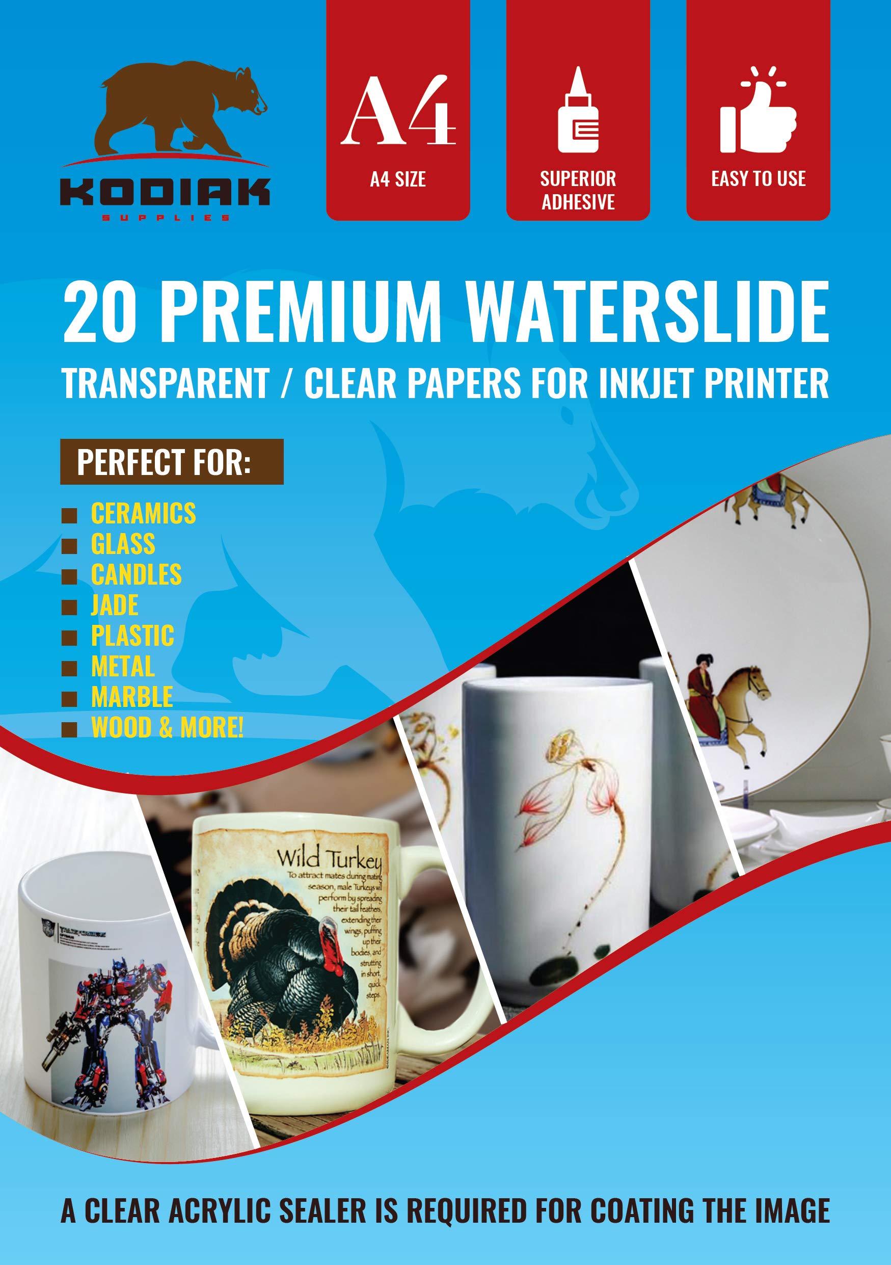 A4 Waterslide Decal Paper INKJET Clear 20 Sheets DIY Water Slide ...
