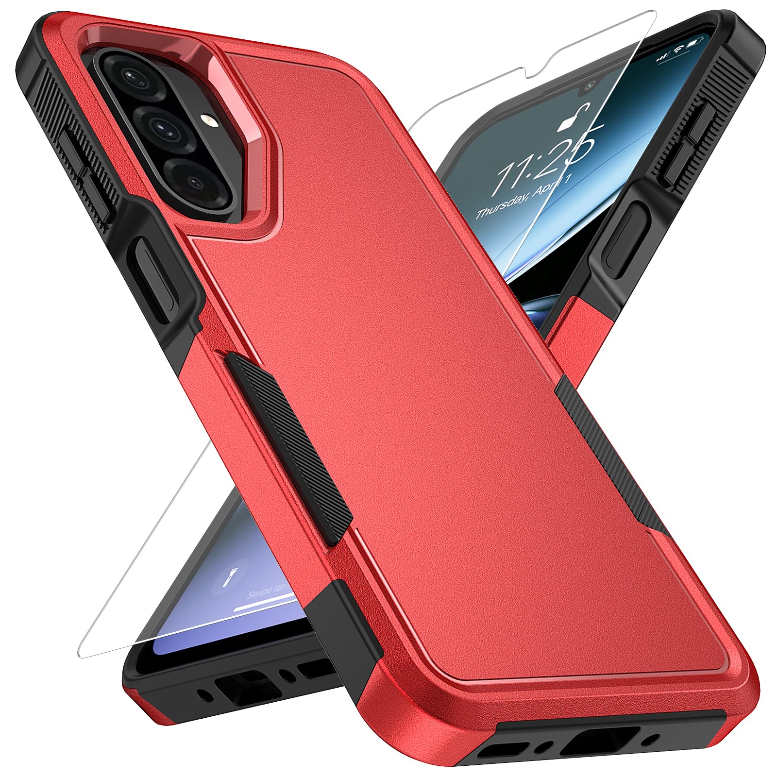 Vinve for Samsung Galaxy A26 5G Case with HD Screen Protector, Military-Grade Shockproof & Dual-Layer Protection, Anti-Slip Grip Design Phone Case, Red