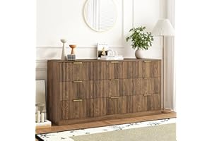 Sscaktu 9 Drawer Dresser for Bedroom with Deep Drawers, 63" Wide Wood Dresser, Large Floor Chest of Drawers, Modern Long TV Stand, Mid Century Storage Cabinet Side Table, Natural