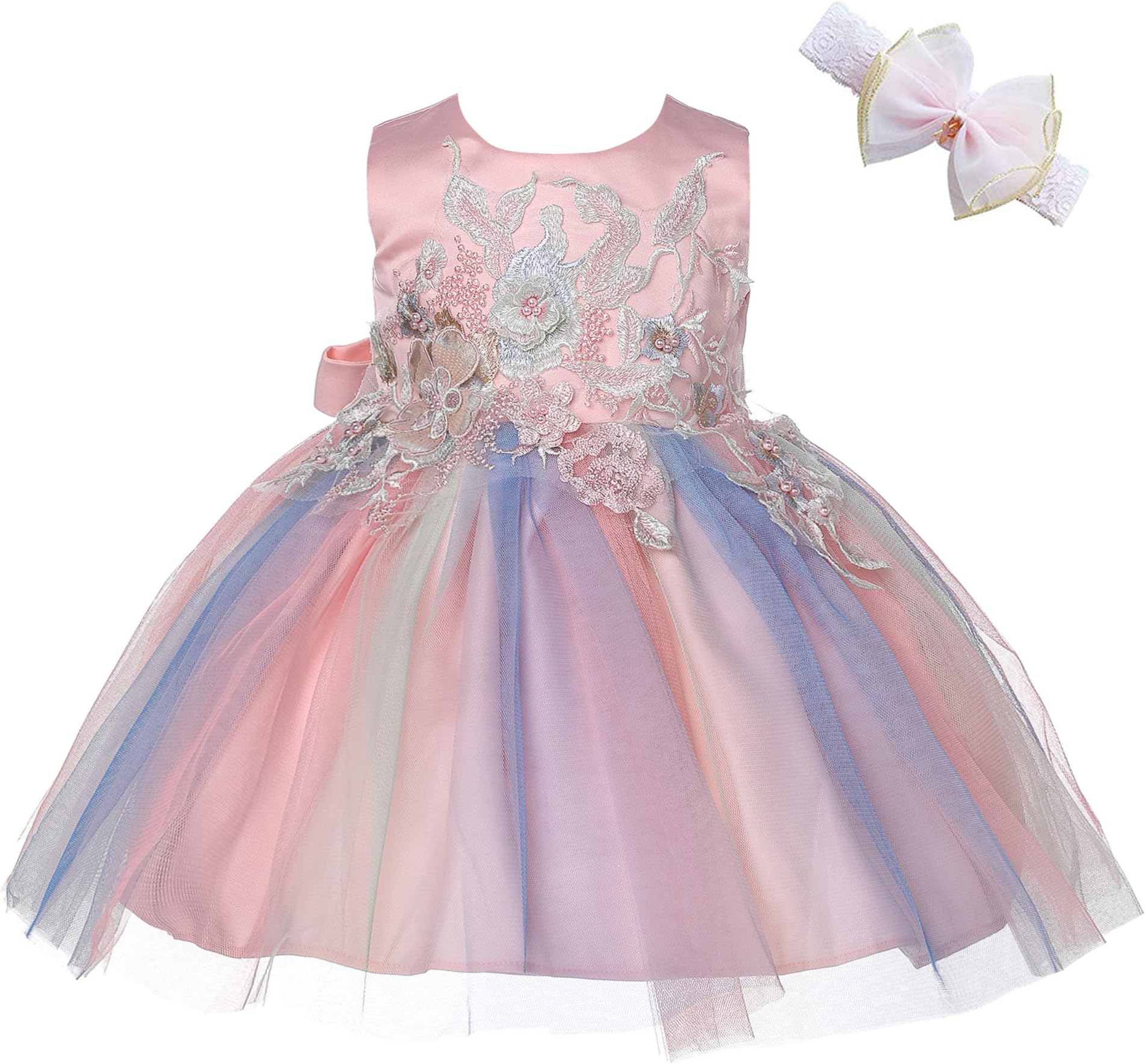 Weileenice Baby Girls Costume Cosplay Dress Rainbow Tulle 3D Embroidery Beading Princess Tutu Dresses