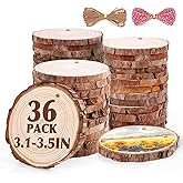 36 Pack Nature Wood Slices for Crafts,3.1-3.5In Unfinished Natural Wood Rounds.Wood Circles Predrilled with Hole and 20m Rope for Wooden Craft Supplies,Painting,Wooden Ornaments,DIY Gifts