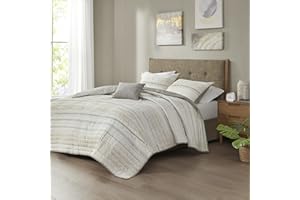 INK+IVY Luxurious Cotton-Bedding Set - Mid Century Trendy Geometric Design, All Season Cozy-Cover With Matching-Shams,King/Cal King, Nea Grey