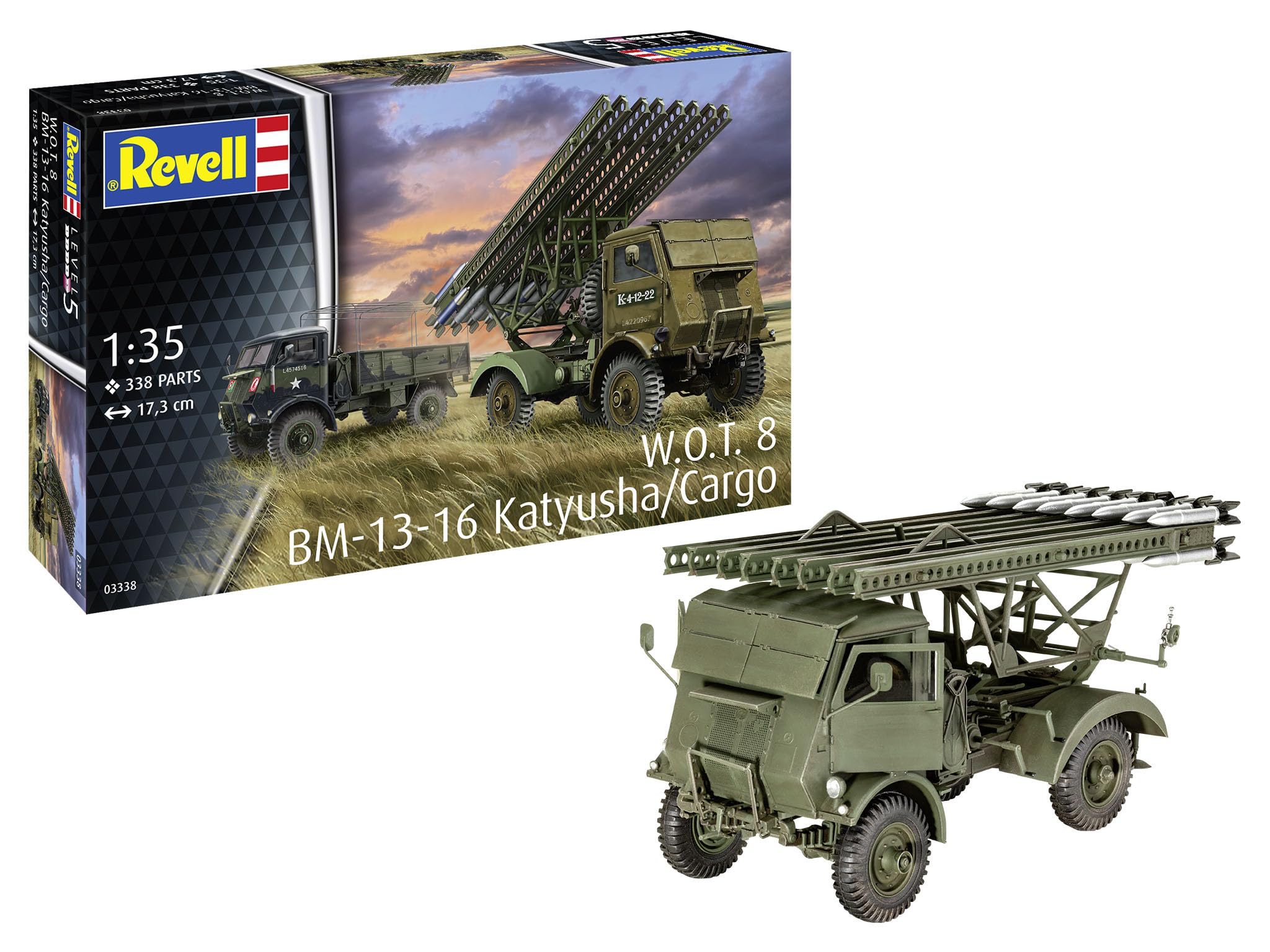 Revell 03338 BM-13-16 sur W.O.T. 8 châssis à l'échelle 1:35, kit de modèle en Plastique Non construit/Non peint // les peintures et la Colle sont vendues séparément