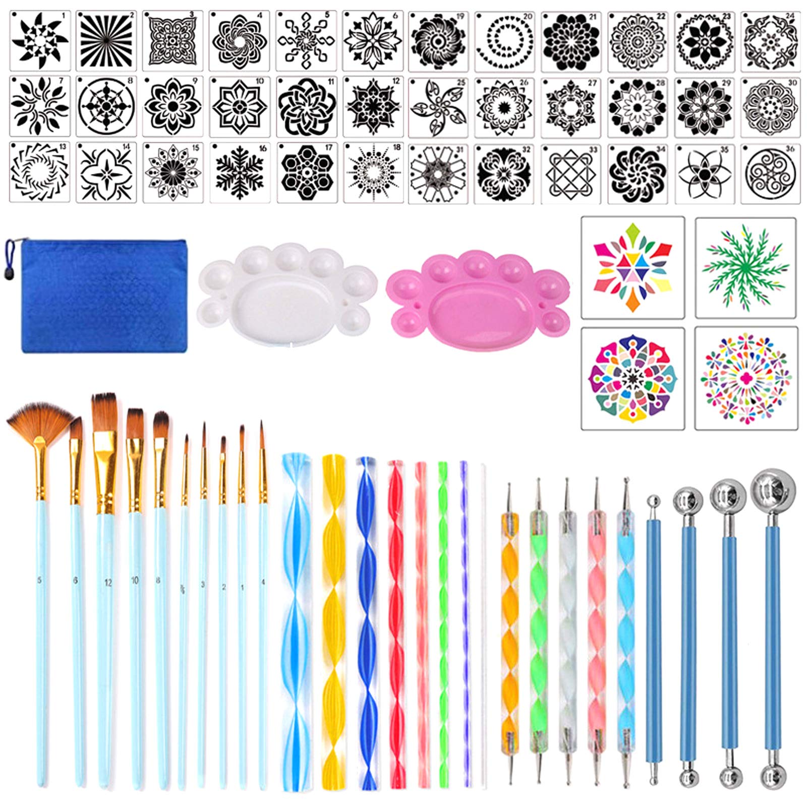 Opaltool Mandala Dotting Tools Mandala Painting Stencil Kits Brushes with Paint Tray for Rock Painting Coloring Drawing Drafting Art Supplies(No Paint Included)