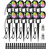 ZUCKEO 12W Color Changing Landscape Lights RGB Low Voltage Landscape Lighting Remote Control, Waterproof LED Outdoor Spotlight for Garden Pathway House Christmas Decor, 10 Pack with Connector