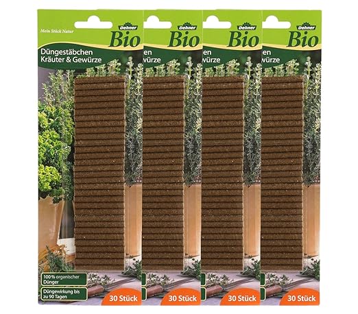 Dehner Bio Düngestäbchen für Kräuter und Gewürze, 4 x 30 Stück (120 Stück)